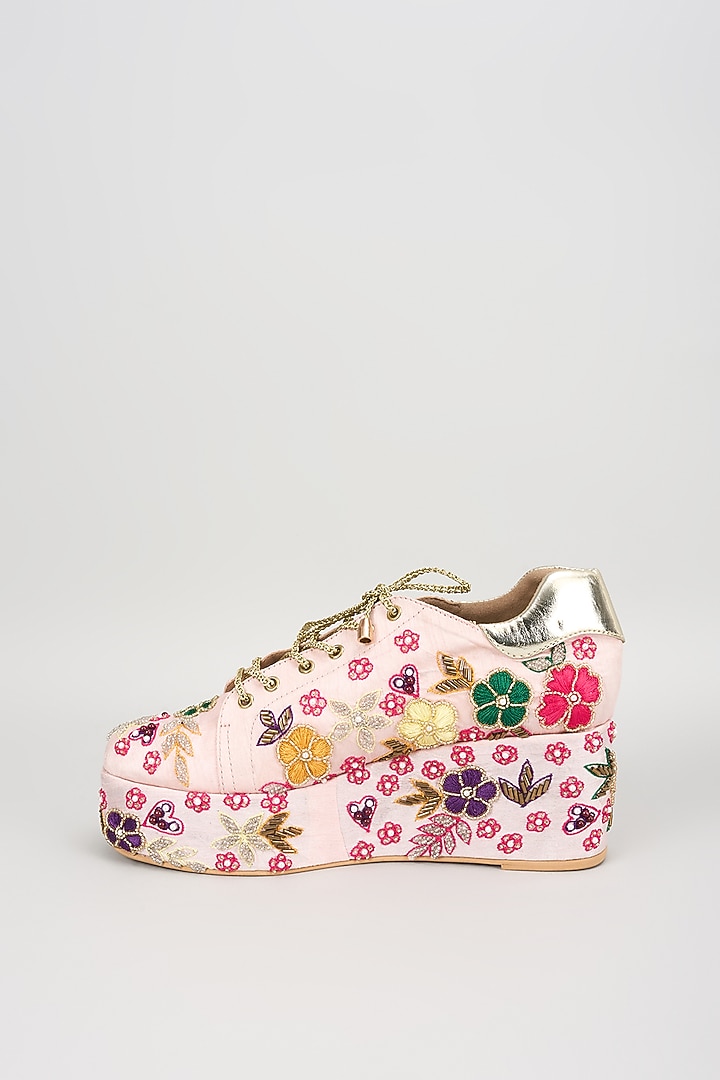 Pink Satin Sneaker Wedges by TIESTA at Pernia's Pop Up Shop