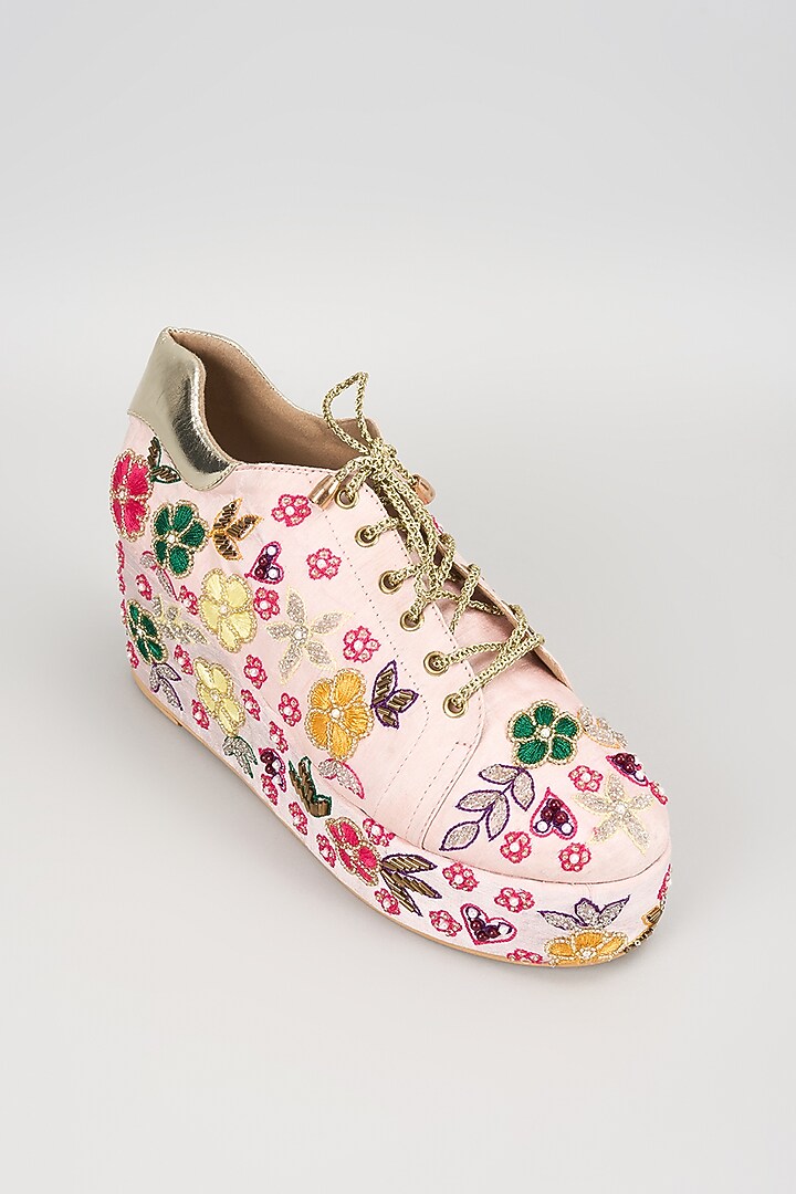 Pink Satin Sneaker Wedges by TIESTA at Pernia's Pop Up Shop