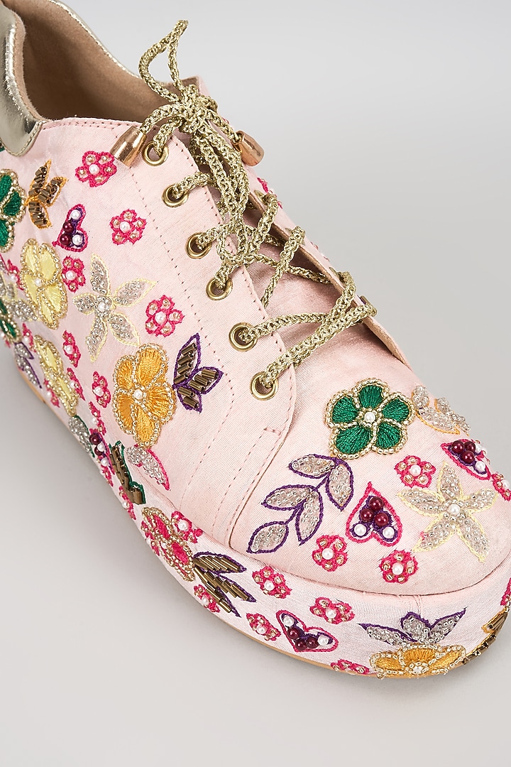 Pink Satin Sneaker Wedges by TIESTA at Pernia's Pop Up Shop