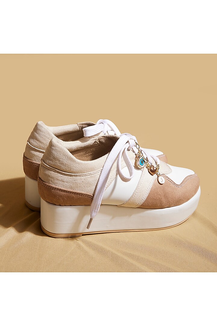 Beige Vegan Leather Platform Sneakers by TIESTA at Pernia's Pop Up Shop