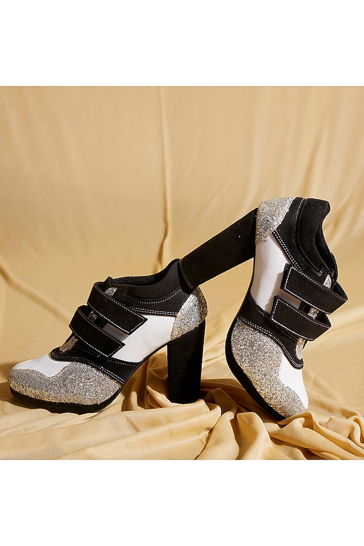Black Vegan Leather Sneaker Heels by TIESTA at Pernia's Pop Up Shop