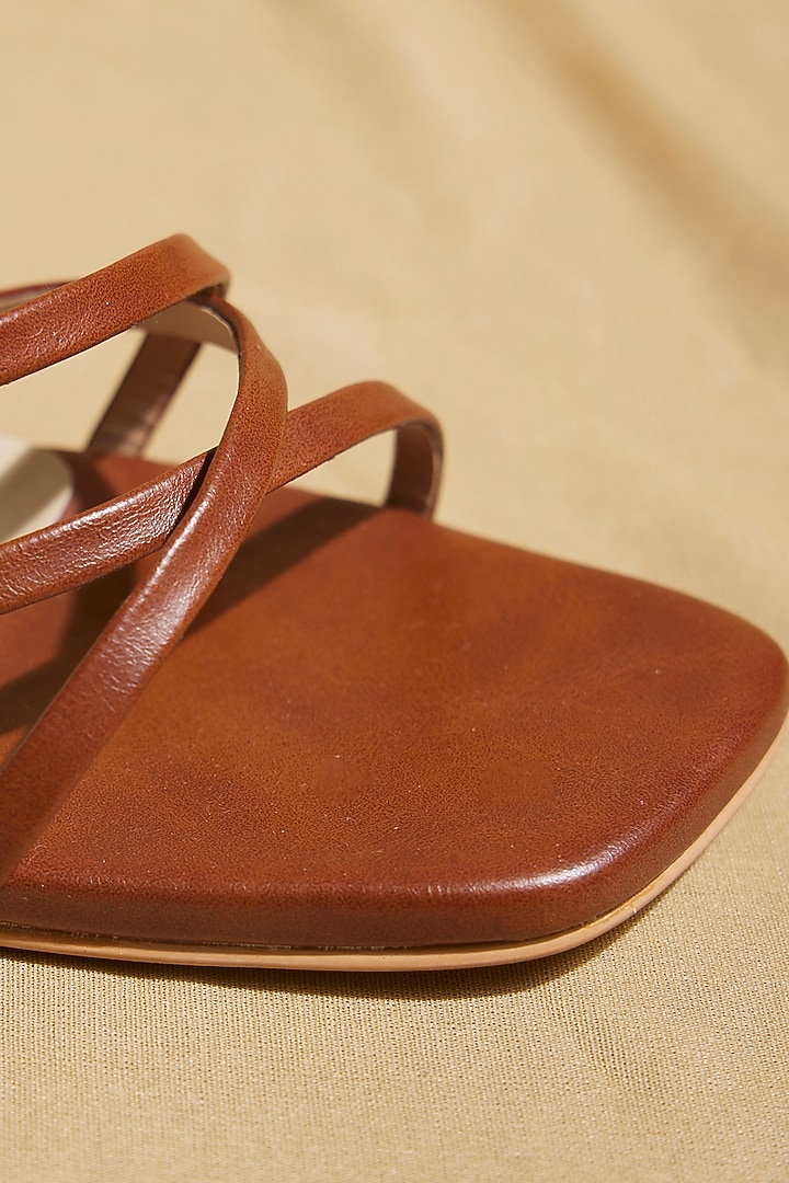 Dark Brown Vegan Leather Strappy Heels by TIESTA at Pernia's Pop Up Shop