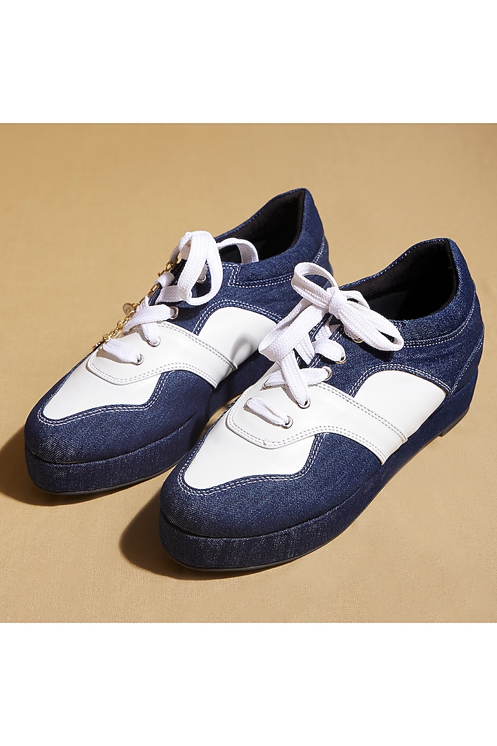 Blue Denim Platform Sneakers by TIESTA at Pernia's Pop Up Shop