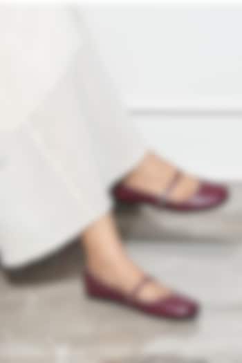 Maroon Vegan Leather Ballerina Flats by TIESTA at Pernia's Pop Up Shop