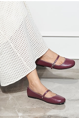 Maroon Vegan Leather Ballerina Flats by TIESTA