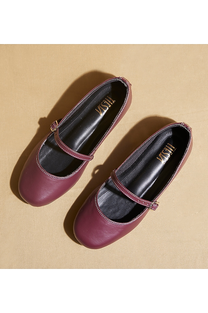 Maroon Vegan Leather Ballerina Flats by TIESTA at Pernia's Pop Up Shop
