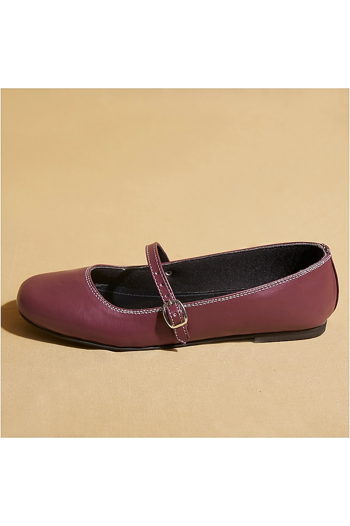 Maroon Vegan Leather Ballerina Flats by TIESTA at Pernia's Pop Up Shop