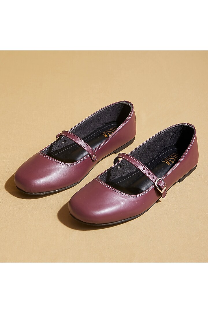 Maroon Vegan Leather Ballerina Flats by TIESTA at Pernia's Pop Up Shop