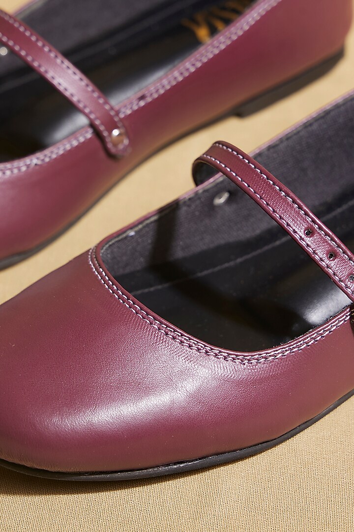 Maroon Vegan Leather Ballerina Flats by TIESTA at Pernia's Pop Up Shop