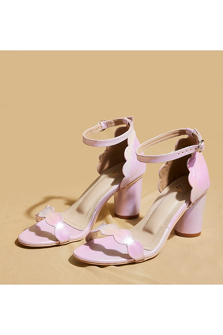 Blush Pink Vegan Leather Block Heels by TIESTA at Pernia's Pop Up Shop