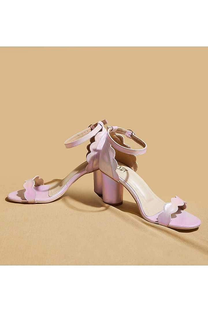 Blush Pink Vegan Leather Block Heels by TIESTA at Pernia's Pop Up Shop