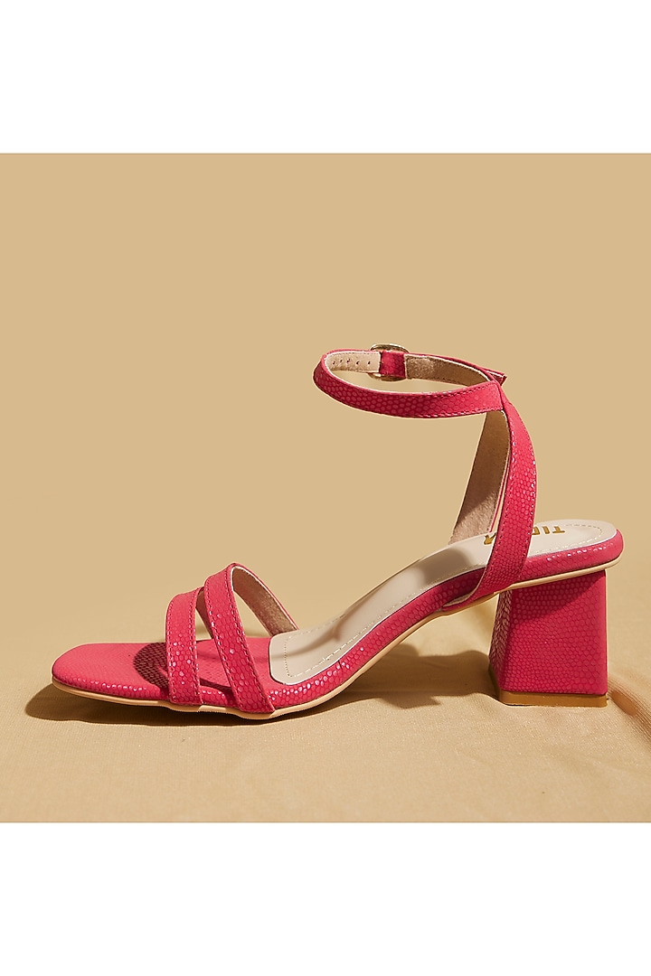 Red Vegan Leather Block Heels by TIESTA at Pernia's Pop Up Shop