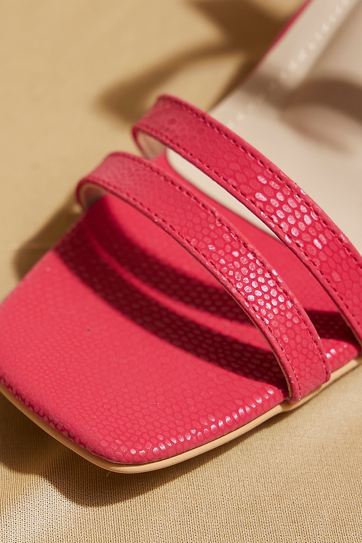 Red Vegan Leather Block Heels by TIESTA at Pernia's Pop Up Shop