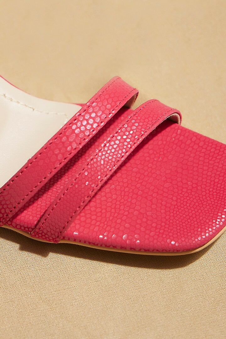 Red Vegan Leather Block Heels by TIESTA at Pernia's Pop Up Shop