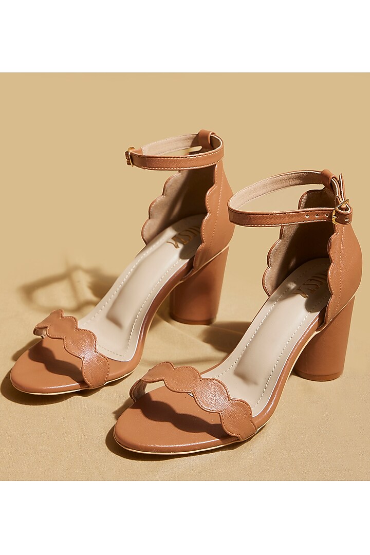 Tan Vegan Leather Block Heels by TIESTA at Pernia's Pop Up Shop