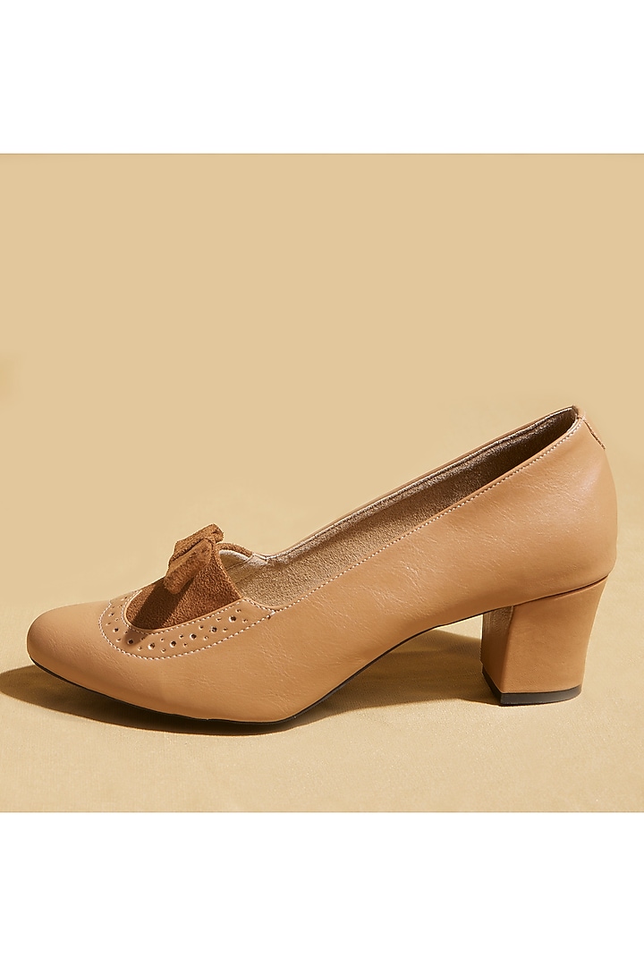 Tan Vegan Leather Block Heels by TIESTA at Pernia's Pop Up Shop