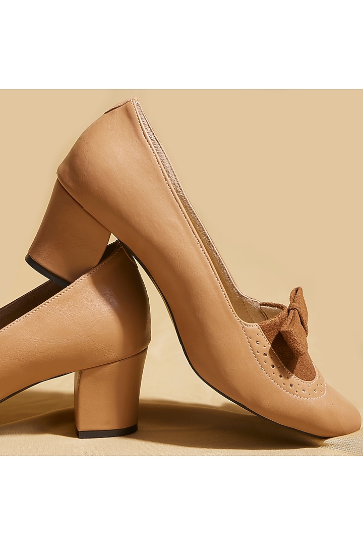 Tan Vegan Leather Block Heels by TIESTA at Pernia's Pop Up Shop