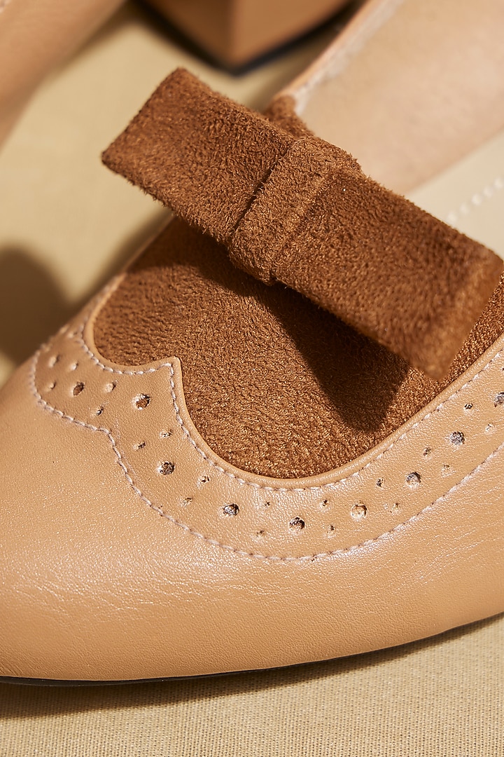 Tan Vegan Leather Block Heels by TIESTA at Pernia's Pop Up Shop