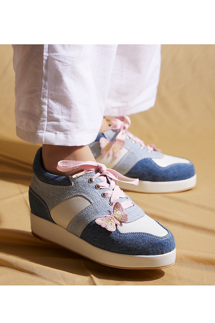 Blue Denim Platform Sneakers by TIESTA at Pernia's Pop Up Shop