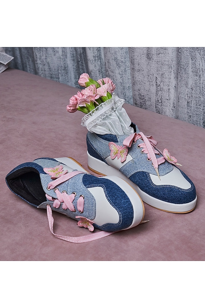 Blue Denim Platform Sneakers by TIESTA at Pernia's Pop Up Shop