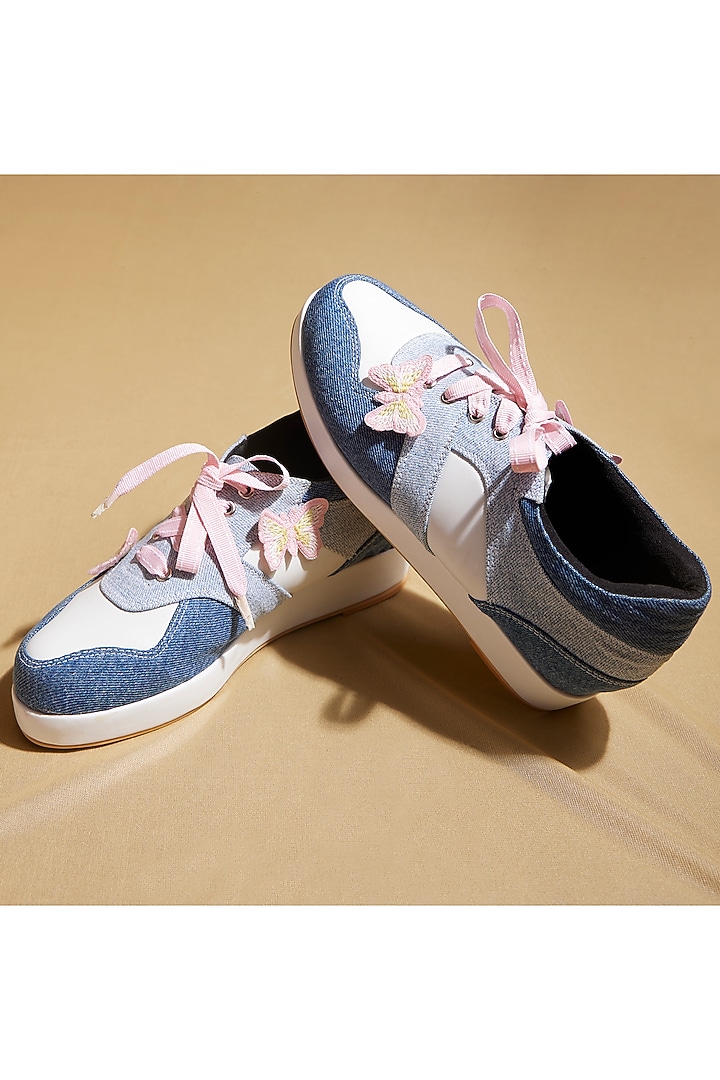 Blue Denim Platform Sneakers by TIESTA at Pernia's Pop Up Shop