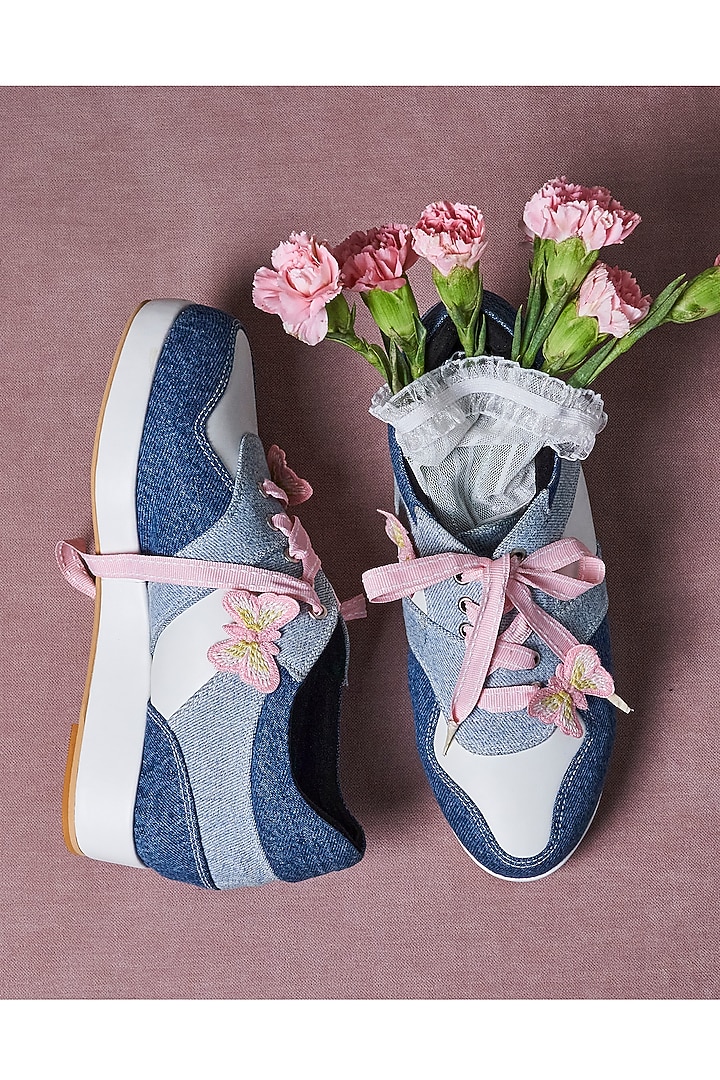 Blue Denim Platform Sneakers by TIESTA at Pernia's Pop Up Shop