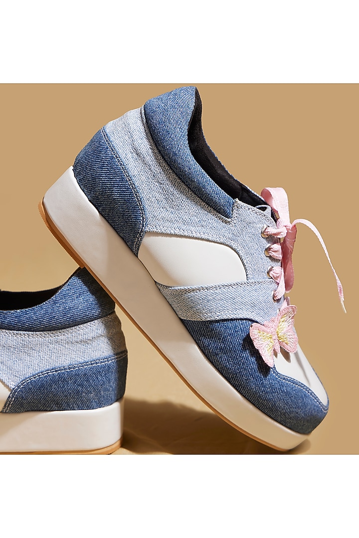 Blue Denim Platform Sneakers by TIESTA at Pernia's Pop Up Shop