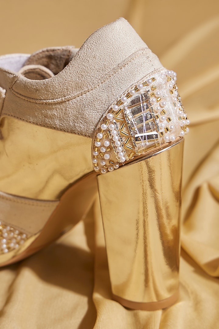 Gold Vegan Leather Hand Embroidered Sneaker Boots by TIESTA at Pernia's Pop Up Shop