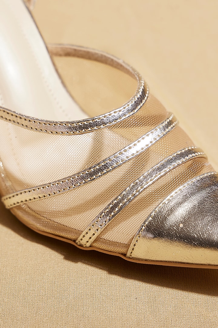 Gold Vegan Leather Stiletto Heels by TIESTA at Pernia's Pop Up Shop