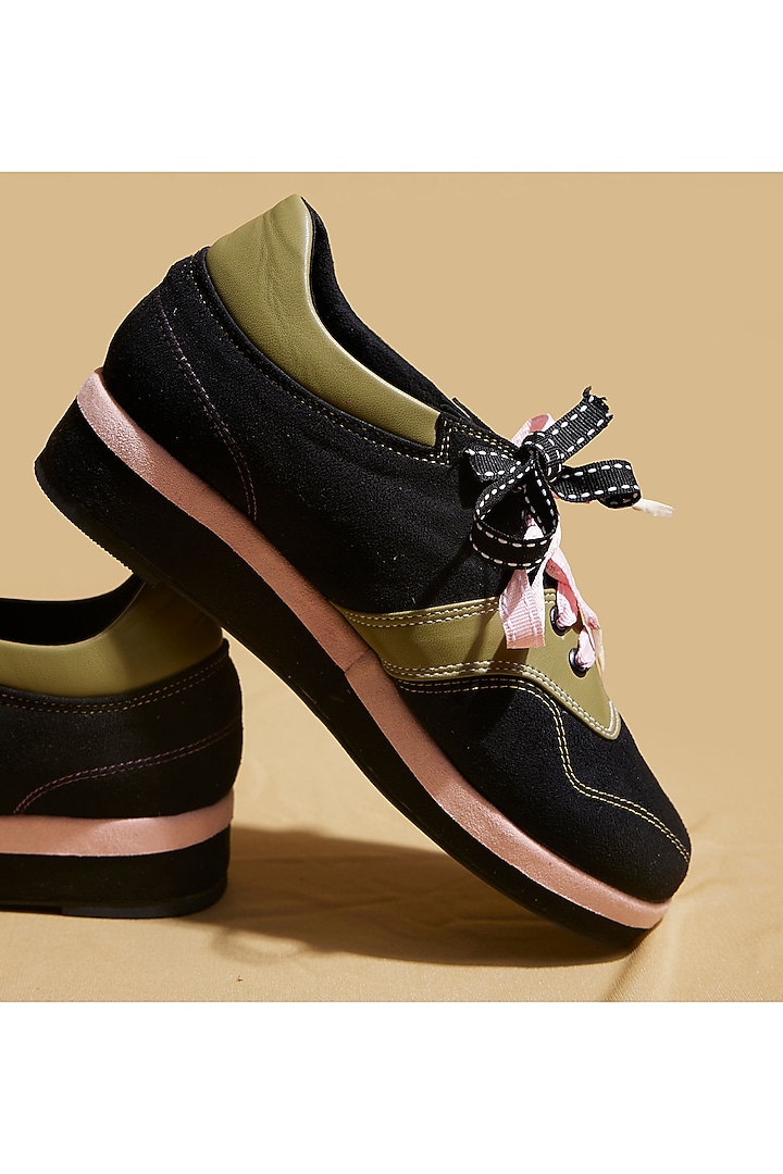 Green & Pink Vegan Leather Platform Sneakers by TIESTA at Pernia's Pop Up Shop