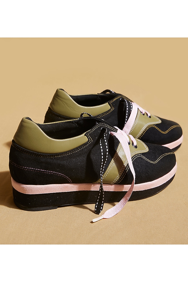 Green & Pink Vegan Leather Platform Sneakers by TIESTA at Pernia's Pop Up Shop