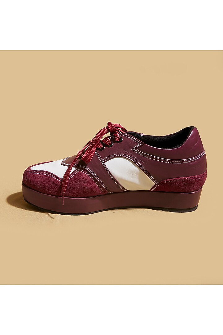 Red Vegan Leather & Suede Platform Sneakers by TIESTA at Pernia's Pop Up Shop