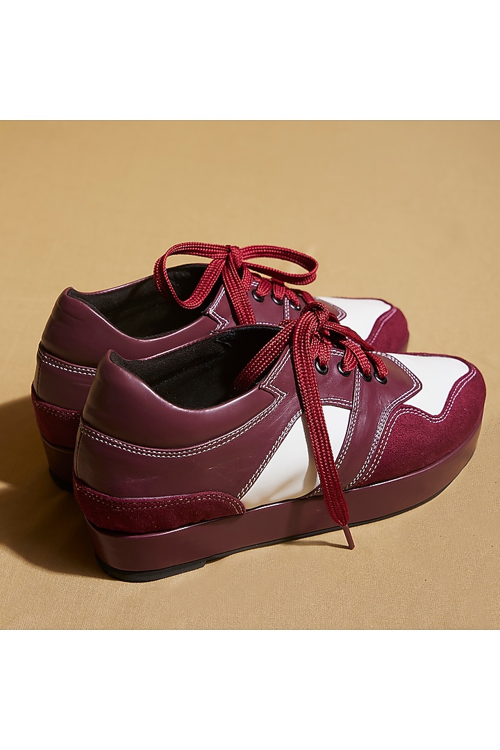 Red Vegan Leather & Suede Platform Sneakers by TIESTA at Pernia's Pop Up Shop