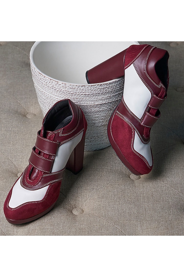 Red Vegan Leather & Suede Sneaker Boots by TIESTA at Pernia's Pop Up Shop