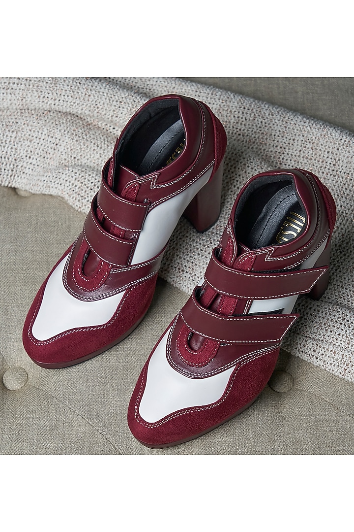 Red Vegan Leather & Suede Sneaker Boots by TIESTA at Pernia's Pop Up Shop