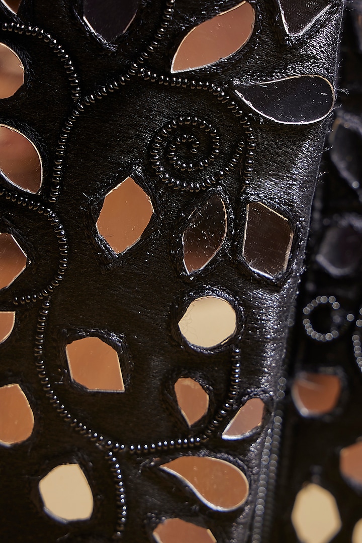 Black Cotton Mirror Hand Embroidered Calf-Length Boots by TIESTA at Pernia's Pop Up Shop