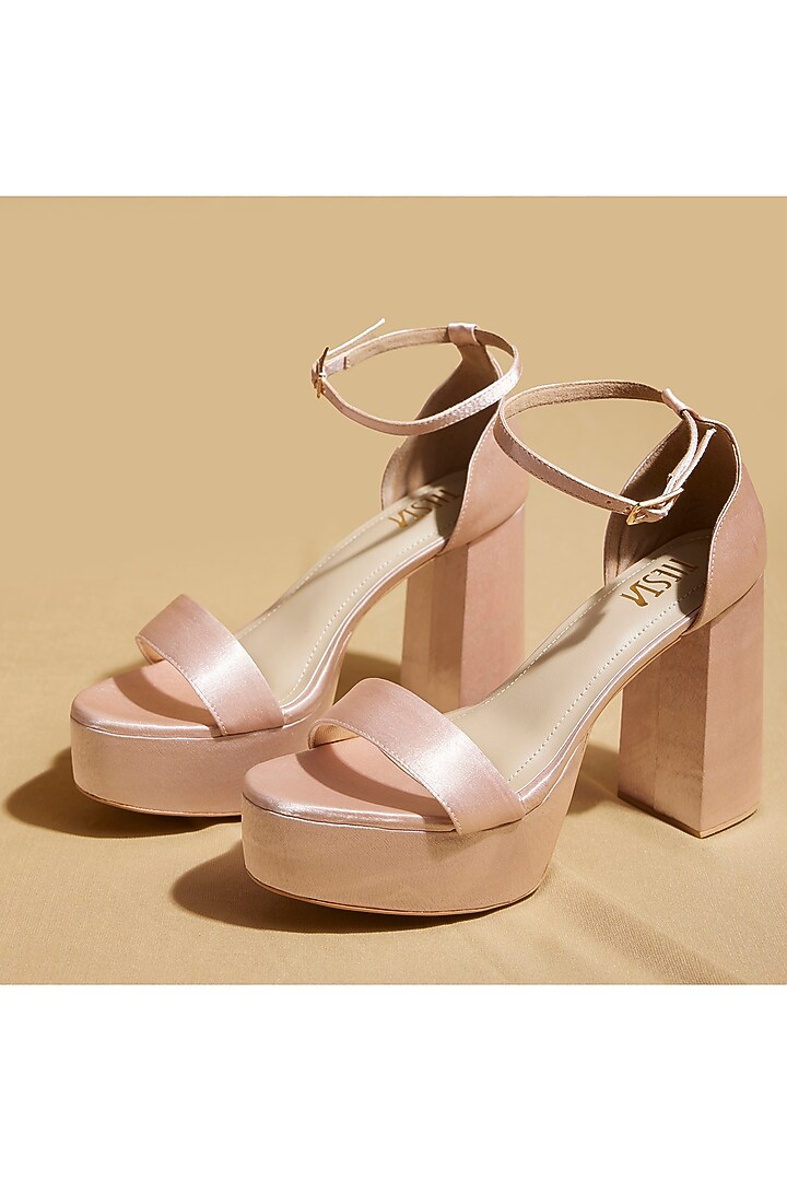Rose Gold Satin Open-Toe Pump Heels by TIESTA at Pernia's Pop Up Shop