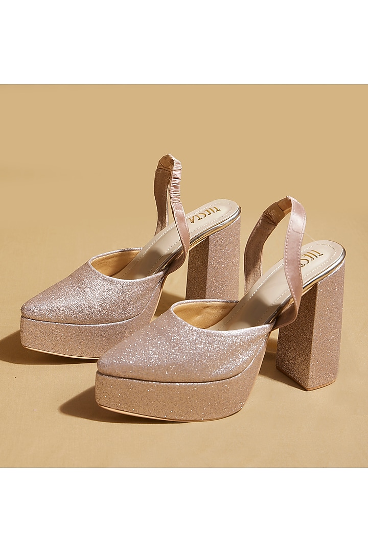 Rose Gold Vegan Leather Platform Pump Heels by TIESTA at Pernia's Pop Up Shop
