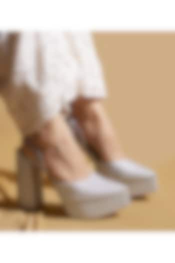 Silver Vegan Leather Platform Pump Heels by TIESTA at Pernia's Pop Up Shop