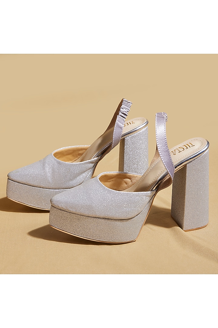 Silver Vegan Leather Platform Pump Heels by TIESTA at Pernia's Pop Up Shop