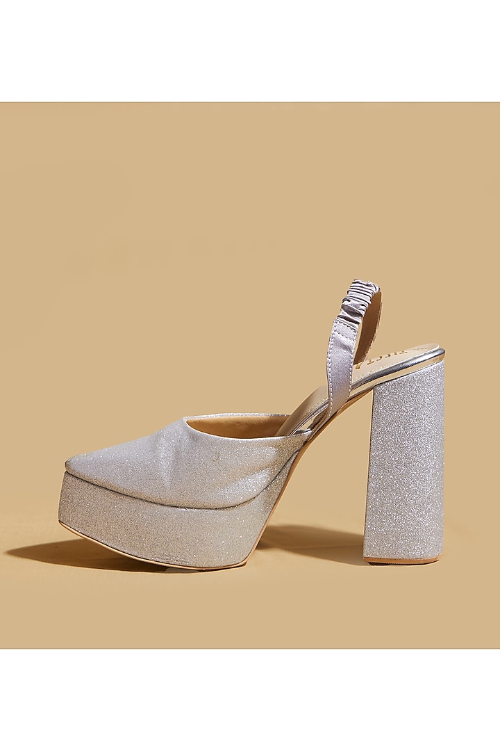 Silver Vegan Leather Platform Pump Heels by TIESTA at Pernia's Pop Up Shop