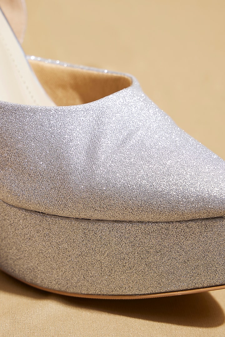 Silver Vegan Leather Platform Pump Heels by TIESTA at Pernia's Pop Up Shop