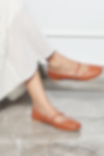 Tan Vegan Leather Ballerina Flats by TIESTA at Pernia's Pop Up Shop