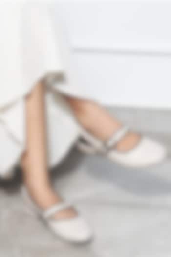 White & Black Vegan Leather Ballerina Flats by TIESTA at Pernia's Pop Up Shop