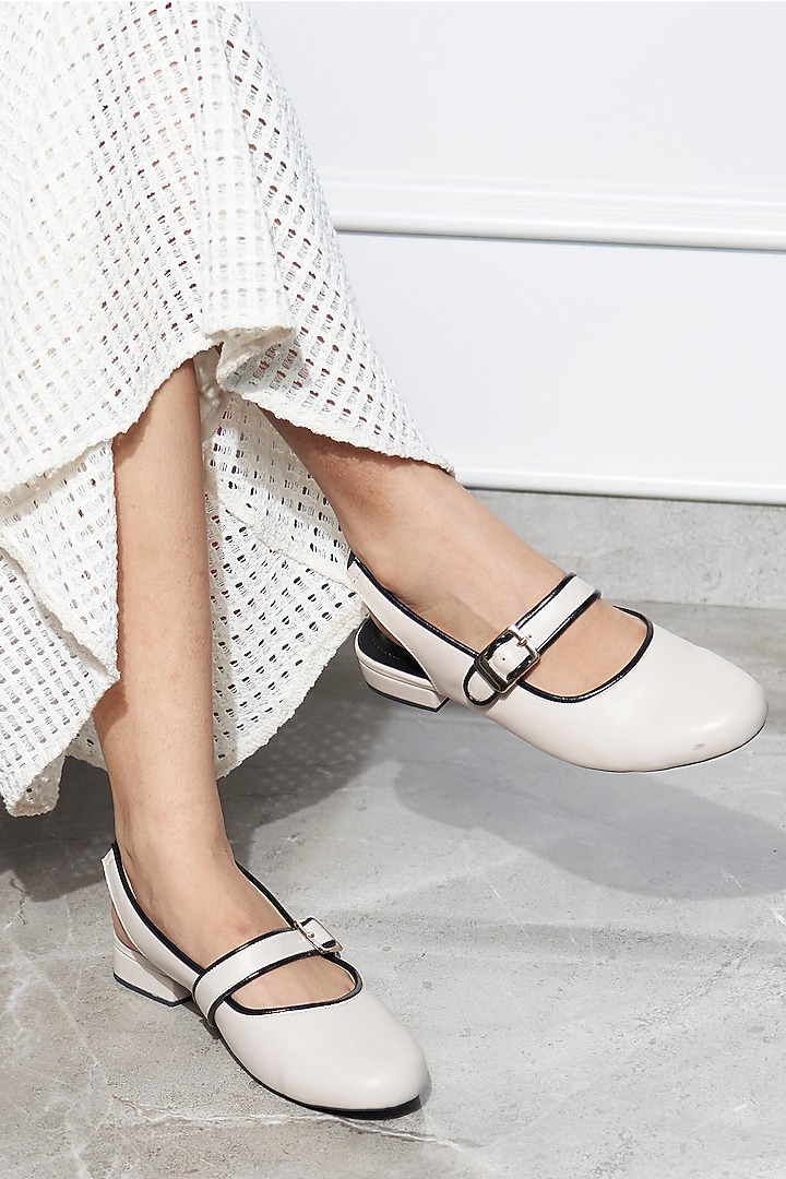White & Black Vegan Leather Ballerina Flats by TIESTA at Pernia's Pop Up Shop