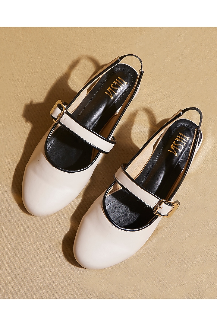 White & Black Vegan Leather Ballerina Flats by TIESTA at Pernia's Pop Up Shop