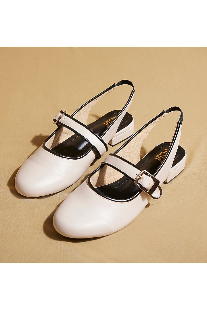 White & Black Vegan Leather Ballerina Flats by TIESTA at Pernia's Pop Up Shop