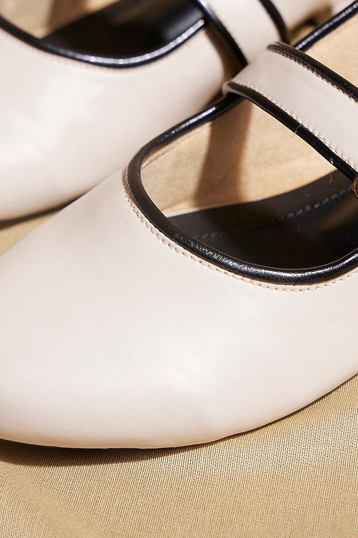 White & Black Vegan Leather Ballerina Flats by TIESTA at Pernia's Pop Up Shop