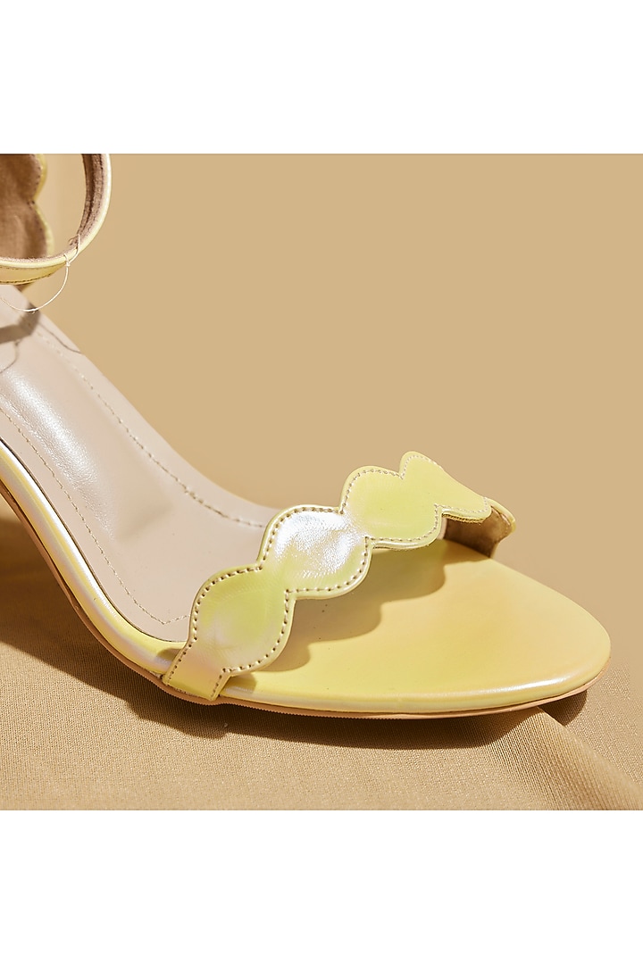 Yellow Vegan Leather Open-Toe Block Heels by TIESTA at Pernia's Pop Up Shop