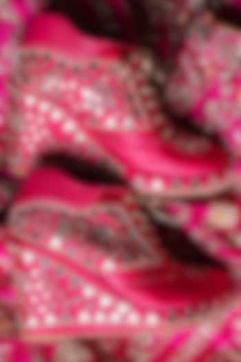 Pink Satin Mirror Embroidered Sneaker Wedges by TIESTA at Pernia's Pop Up Shop